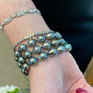 Vintage Tahitian Pearl & Diamond Clasp Three Strand Bracelet