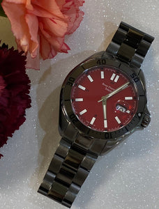 Scarlet Dial Black Accent Slate Grey Toned Bracelet Diver's Watch