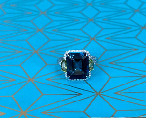 Blue Topaz Peridot and Diamond Cocktail Ring