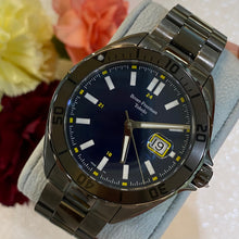 Load image into Gallery viewer, Dark Blue Dial Yellow Accent Slate Grey Toned Bracelet Diver&#39;s Watch
