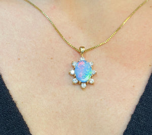 Vintage Opal and Diamond Pendant Necklace