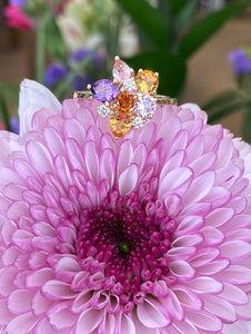 Yellow Gold Gemstone and Diamond Bouquet Ring