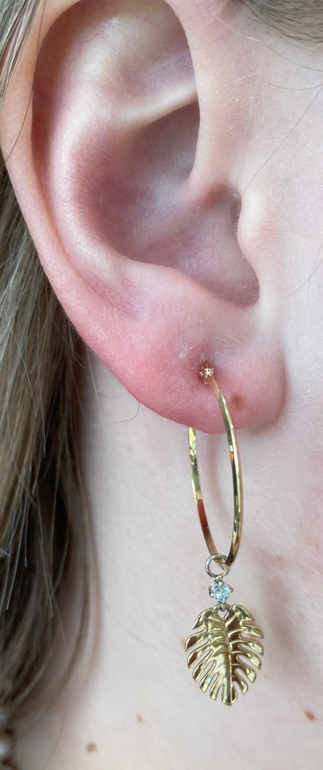Yellow Gold Palm Tree Drop Hoop Earrings