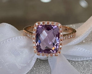 Rose Gold Pink Amethyst and Diamond Cocktail Ring