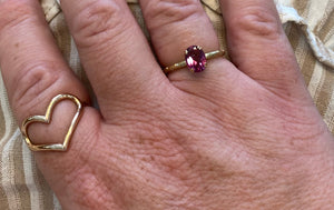 Yellow Gold Bezel Diamond Band Garnet Ring