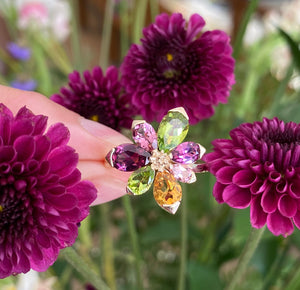 Gemstone Flower Burst Ring