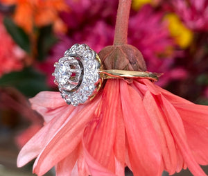 Vintage Two Toned Diamond Sunburst Halo Ring