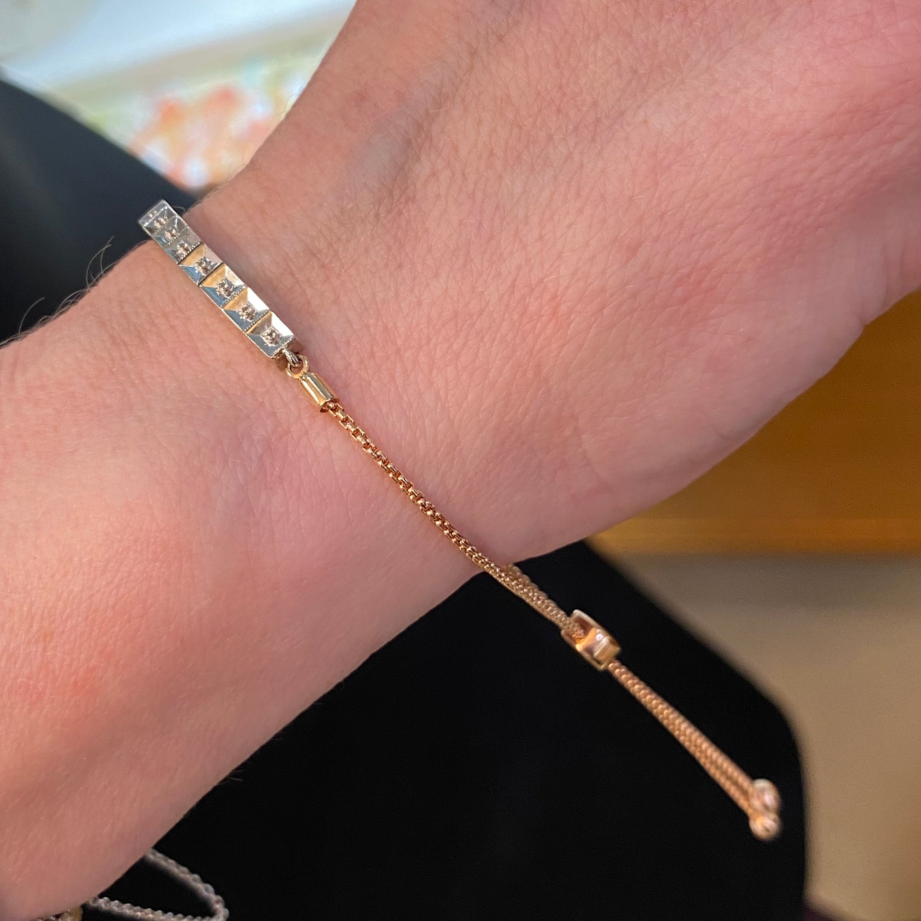 Vintage Two Toned Rose and White Gold Diamond Bolo Bracelet