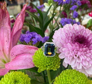 Blue Topaz Peridot and Diamond Cocktail Ring