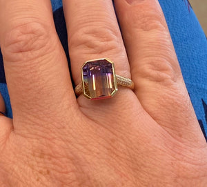 Yellow Gold Ametrine and Diamond Cocktail Ring