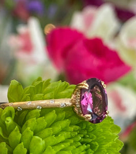 Yellow Gold Bezel Diamond Band Garnet Ring