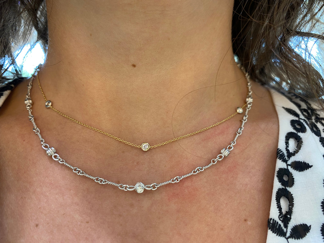 Double Sided Diamonds By The Yard Twisted Link Necklace in 18k White Gold
