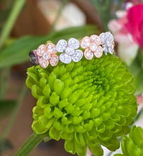 Load image into Gallery viewer, Two Tone Rose and White Gold Diamond Flower Band
