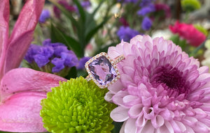 Rose Gold Pink Amethyst and Diamond Cocktail Ring