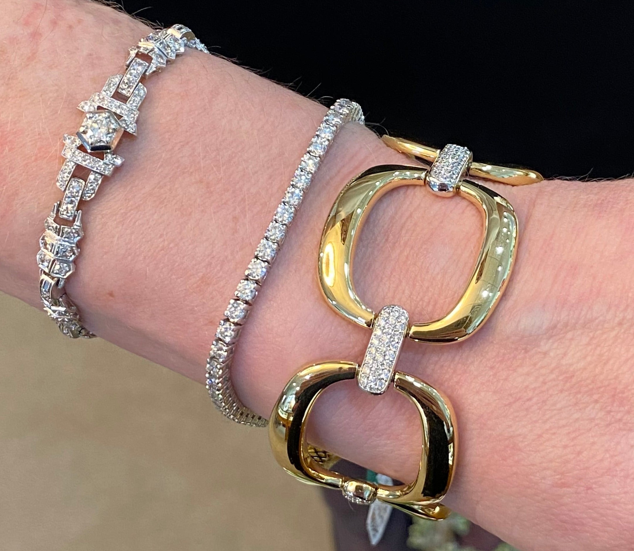 18K Gold and Diamond Square Link Bracelet
