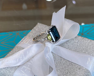 Blue Topaz Peridot and Diamond Cocktail Ring