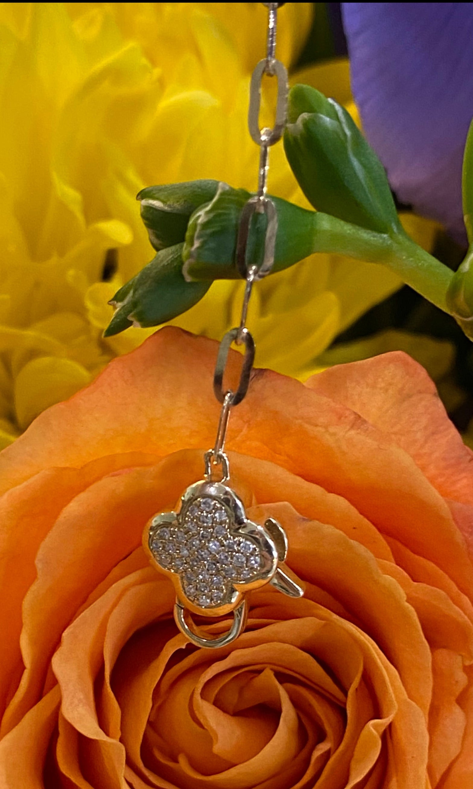 Yellow Gold Diamond Quatrefoil Clasp Paper Clip Bracelet