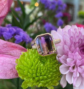 Yellow Gold Ametrine and Diamond Cocktail Ring