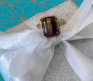 Yellow Gold Ametrine and Diamond Cocktail Ring