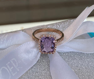 Rose Gold Pink Amethyst and Diamond Cocktail Ring