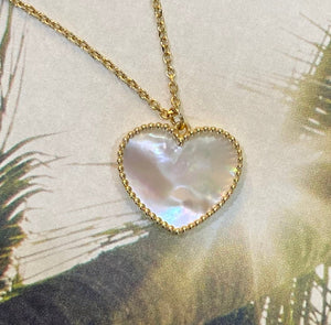 Yellow Gold Mother of Pearl Heart Pendant Necklace