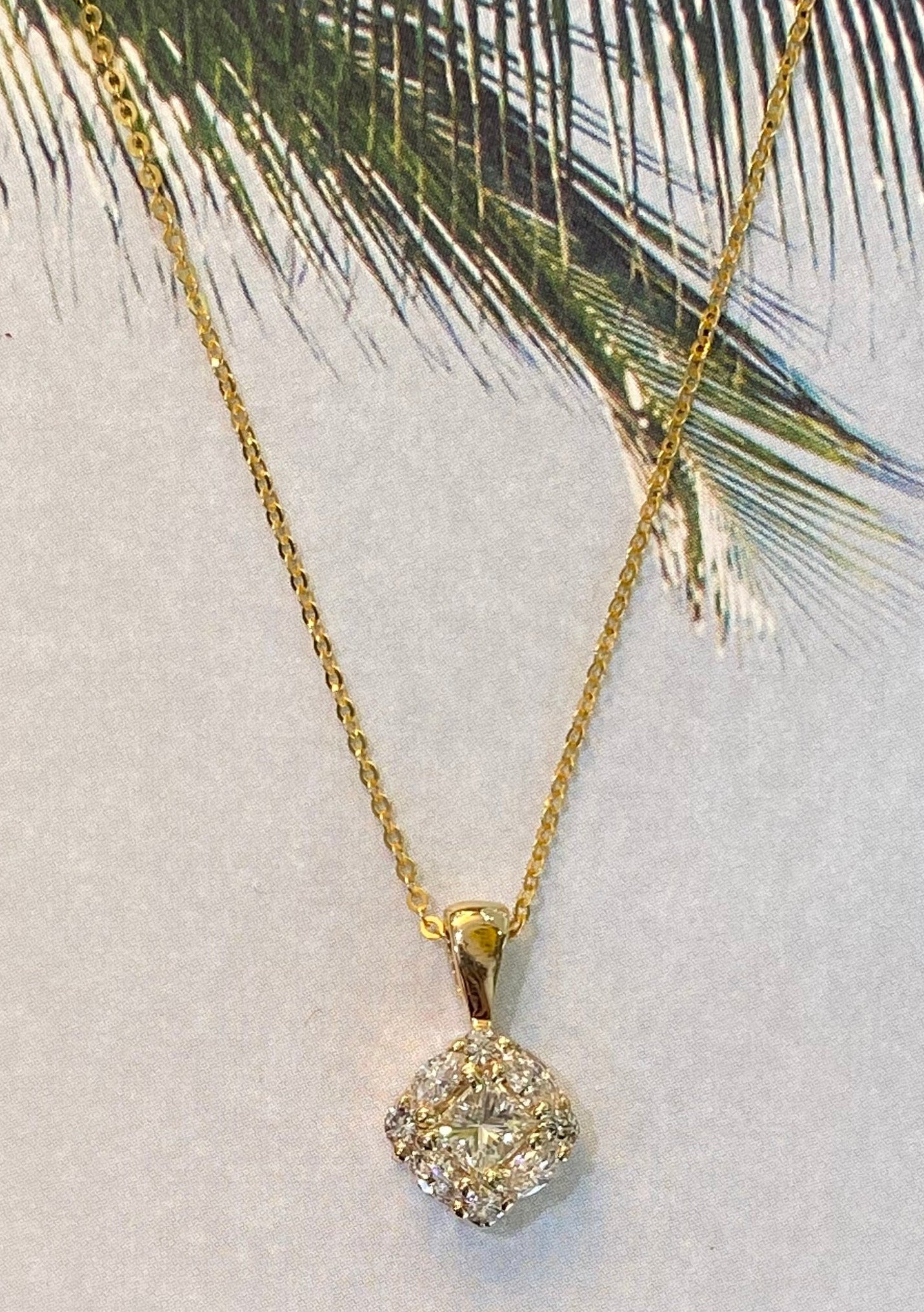 One-of-a-Kind Princess Cut Diamond Halo Pendant Necklace