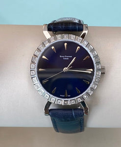 Sapphire Blue Dial and Leather Diamond Accent Watch