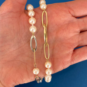 Yellow and White Gold Link Pearl Necklace