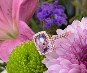 Rose Gold Pink Amethyst and Diamond Cocktail Ring