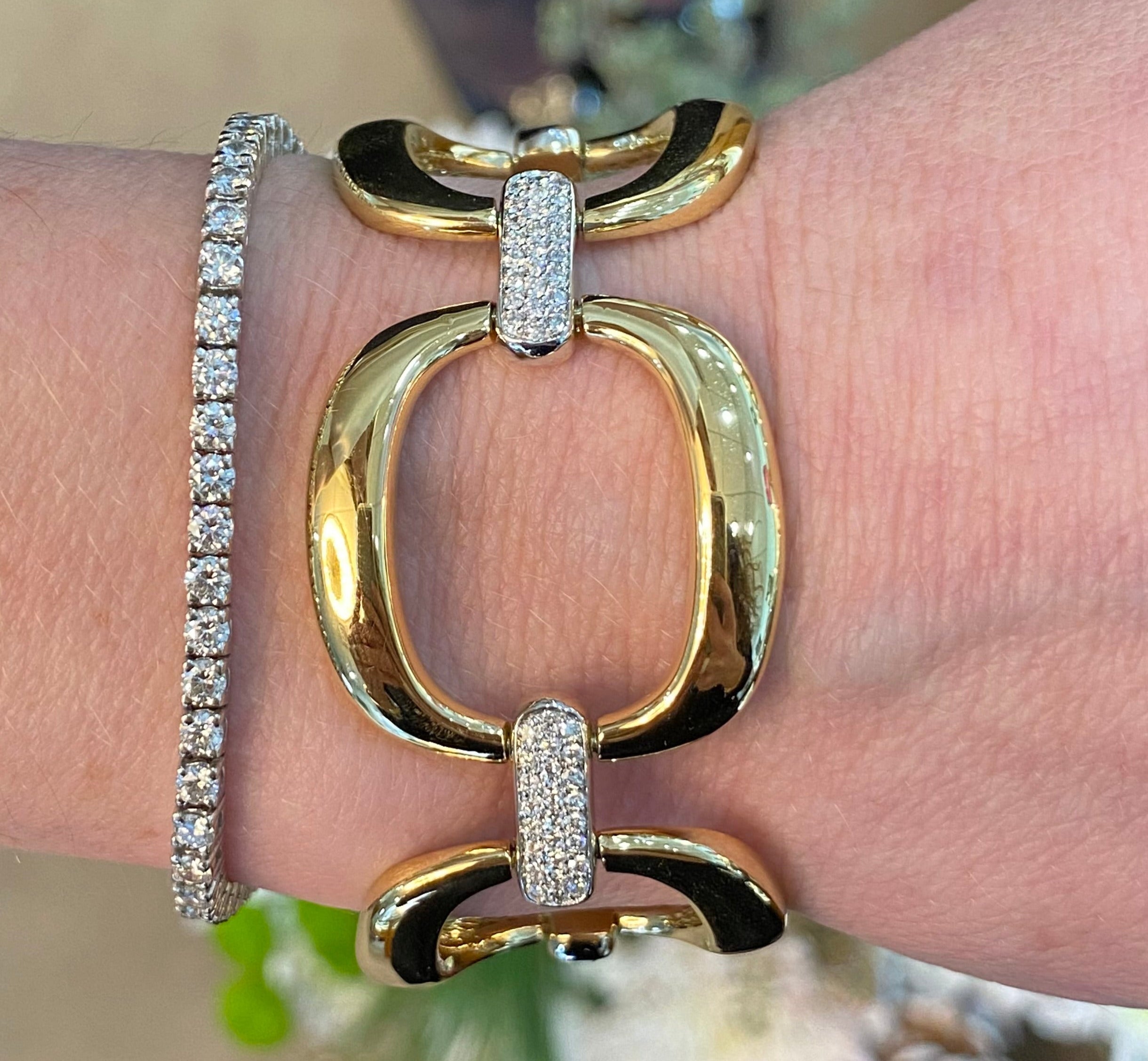 18K Gold and Diamond Square Link Bracelet