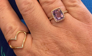 Rose Gold Pink Amethyst and Diamond Cocktail Ring