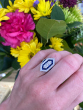Load image into Gallery viewer, Art Deco Inspired White Gold Sapphire and Diamond Ring
