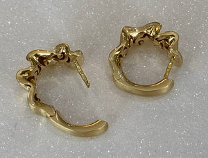 18K Gold Satin Finish Wavy Hoop Earrings