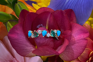 Turquoise Emerald and Diamond Line Ring