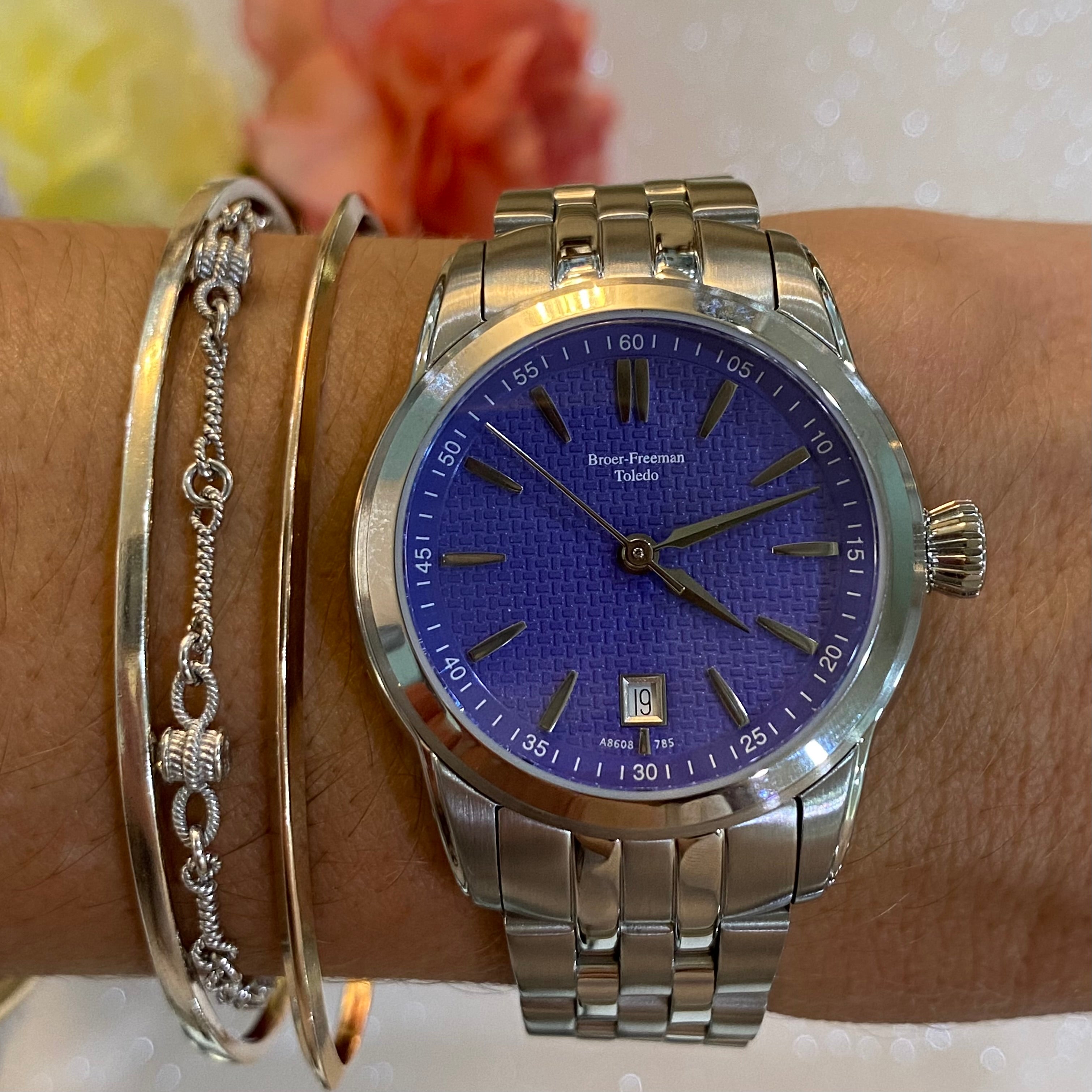 Periwinkle Dial Silver Toned Bracelet Watch