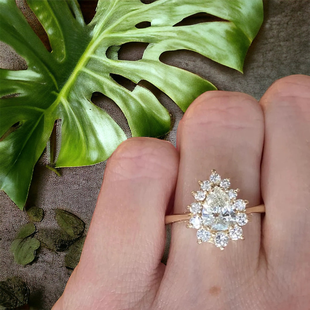Vintage Pear Diamond Halo Ring
