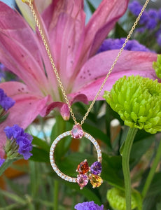 Gemstone and Diamond Circular Bouquet Pendant Necklace