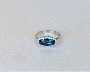 White Gold Deep Blue Topaz and Diamond Ring