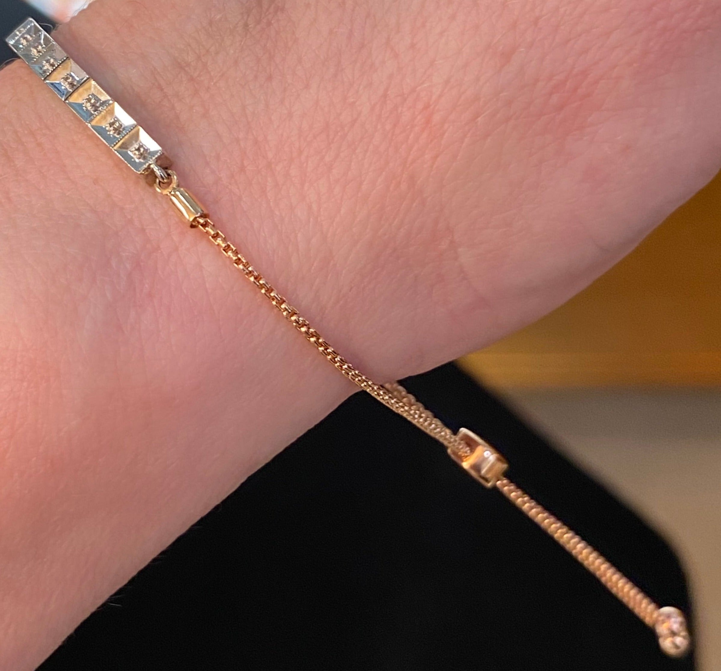Vintage Two Toned Rose and White Gold Diamond Bolo Bracelet
