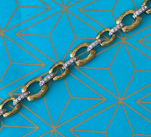 Two Tone Textured Gold and Diamond Link Bracelet