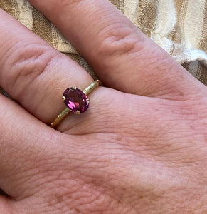 Yellow Gold Bezel Diamond Band Garnet Ring