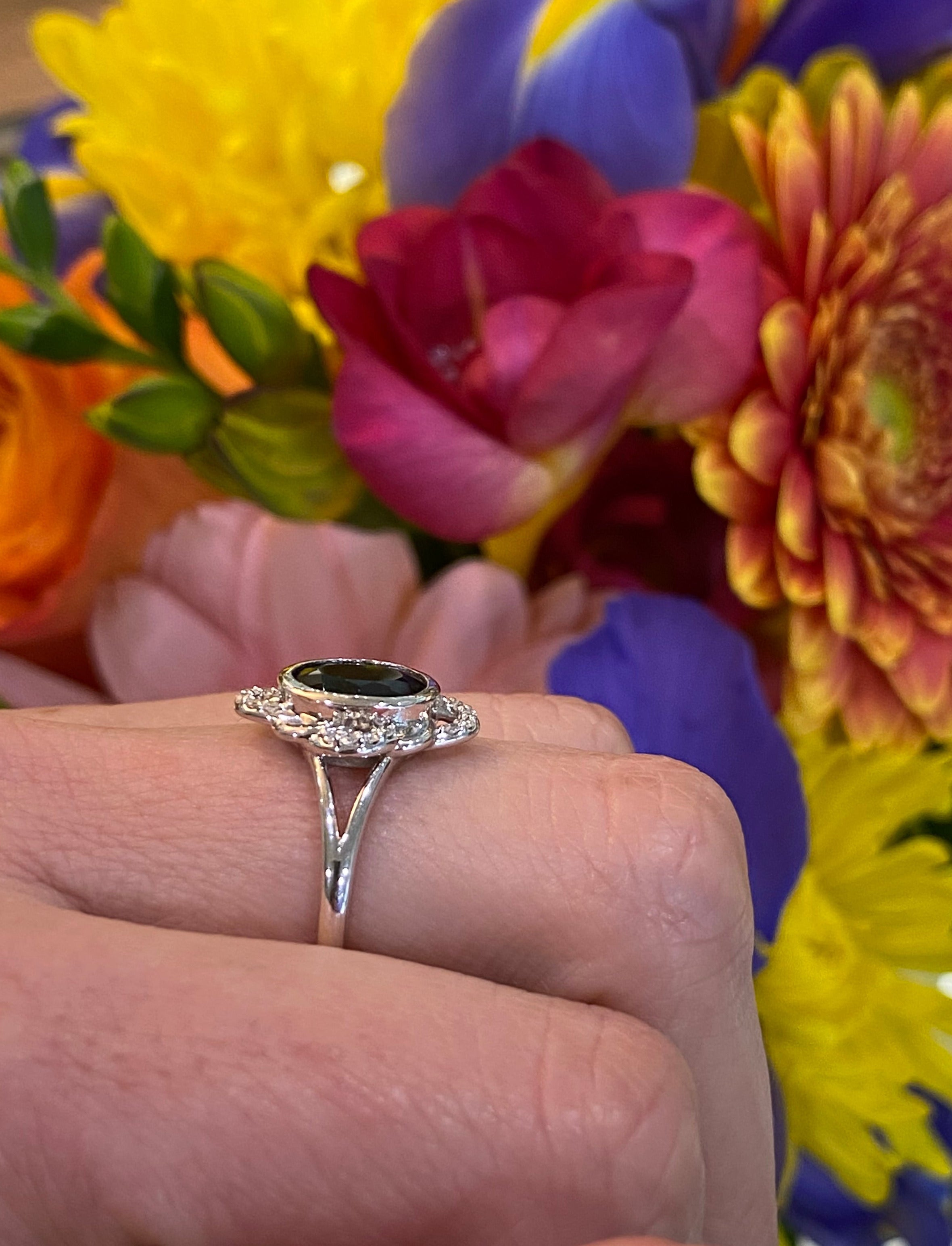 Green Tourmaline and Diamond Woven Loop Ring