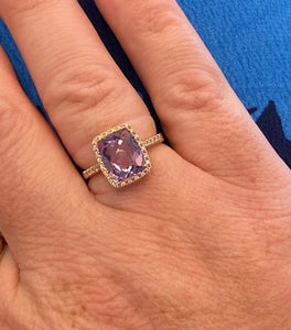 Rose Gold Pink Amethyst and Diamond Cocktail Ring