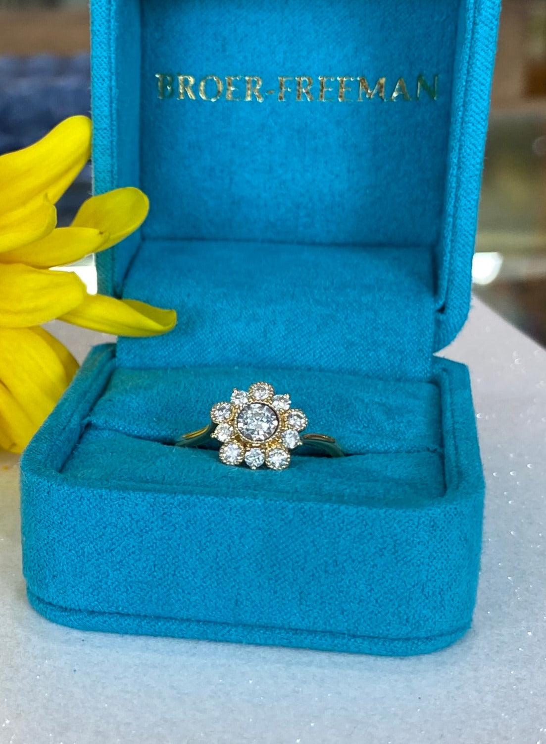 Yellow Gold Round Diamond Flower Style Engagement Ring