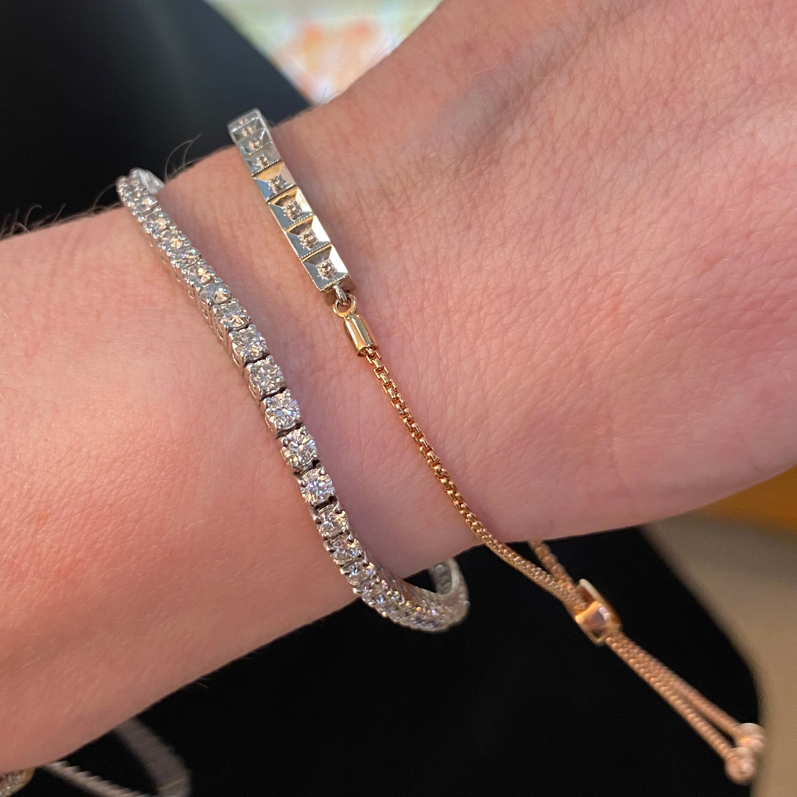 Vintage Two Toned Rose and White Gold Diamond Bolo Bracelet