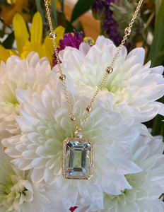 Green Amethyst and Diamond Pendant Necklace
