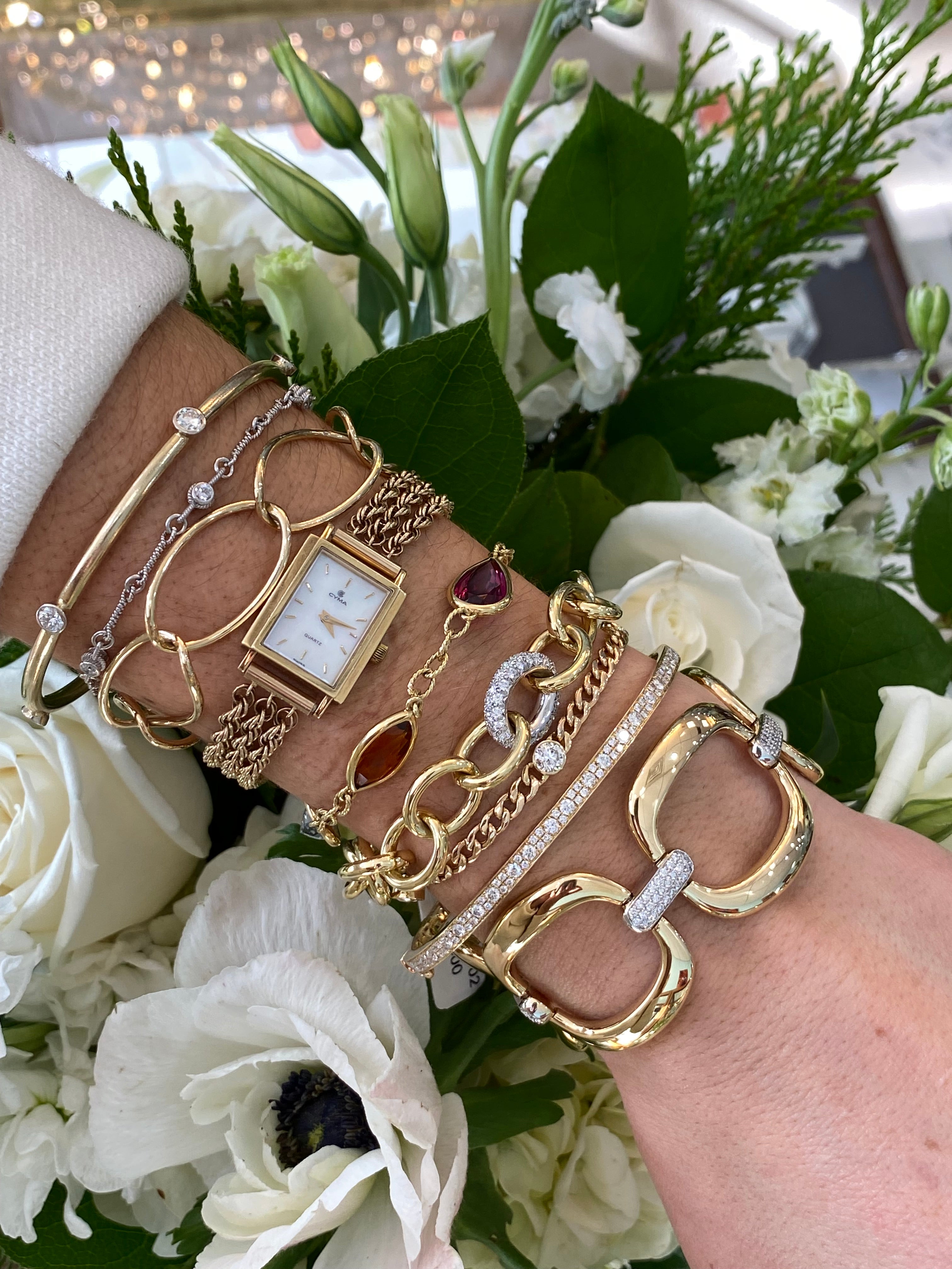 18K Gold and Diamond Square Link Bracelet