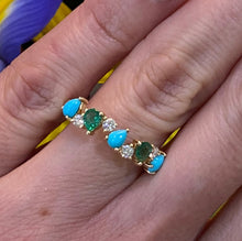 Load image into Gallery viewer, Turquoise Emerald and Diamond Line Ring
