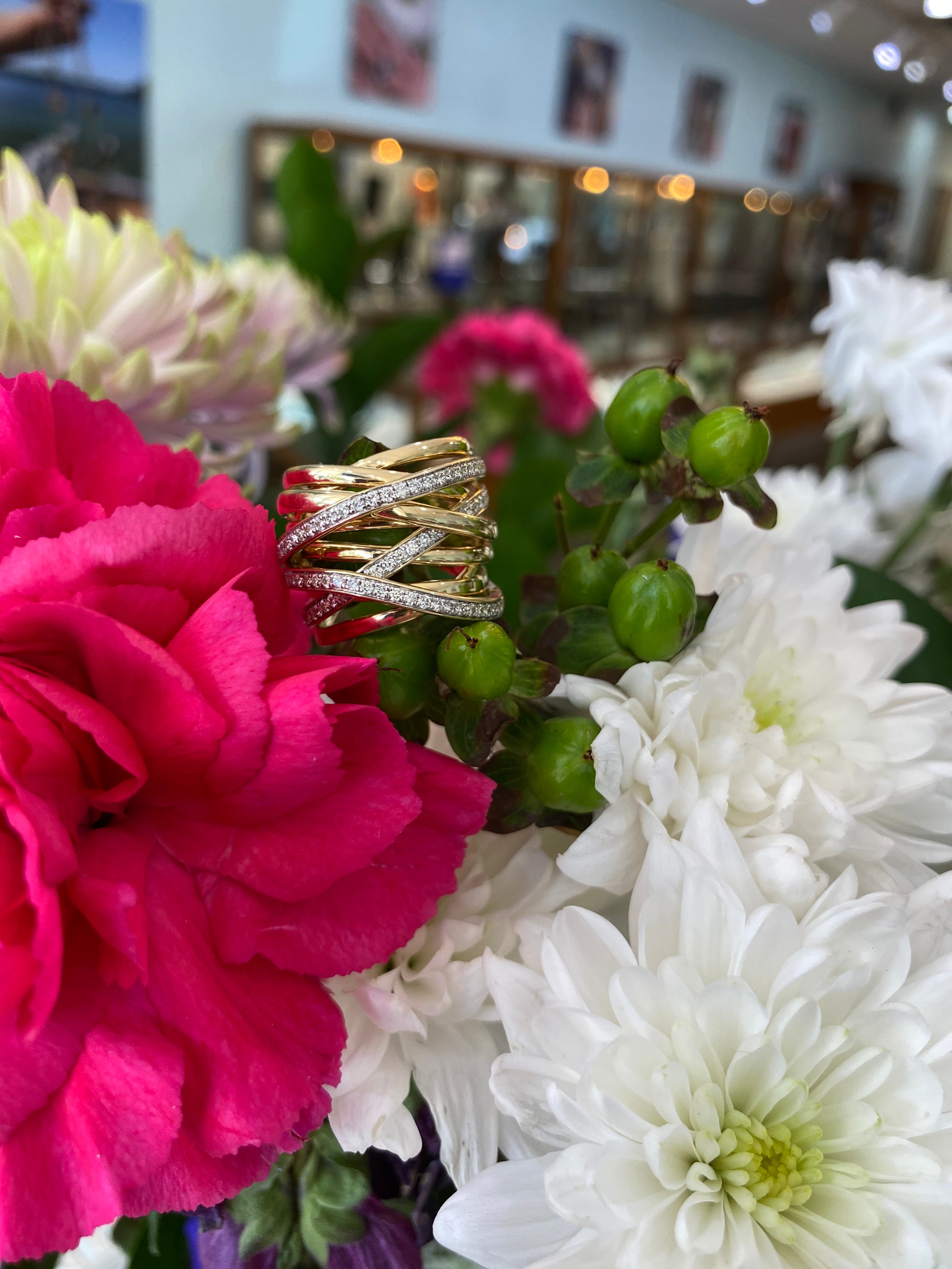 Yellow Gold and Diamond Interwoven Bands Ring