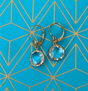 Yellow Gold Crystal White Topaz Earrings